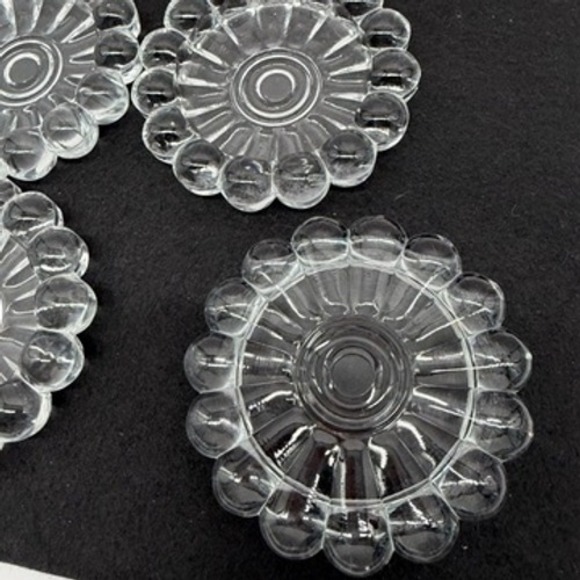 Set of 4 MCM Anchor Hocking Boopie Bubble Clear Glass Flower Sunburst Coasters - Picture 4 of 6